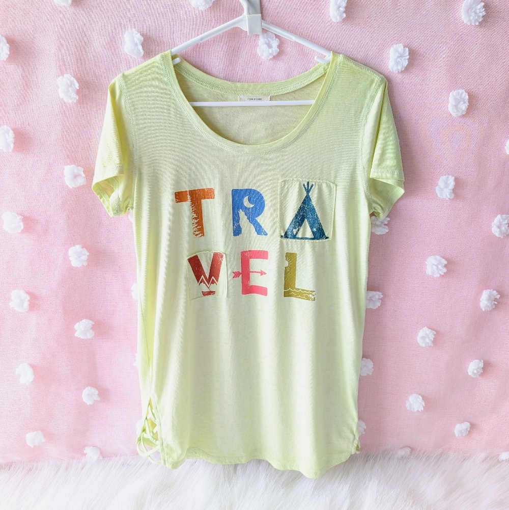 Maurices, Travel Graphic Tee, Multi Light Green, Criss Cross, Women's, Small